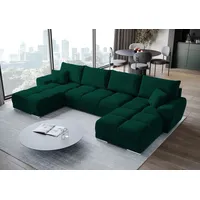 bromarkt Ecksofa NUBES Schlaffunktion Bettkasten U-Form 372x184x85cm Grün - Grün