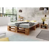 Lermowood Palettenbett M2 180 x 200 cm Geflammt Holzbett Massivholzbett Bett aus Paletten Seniorenbett Kinderbett Jugendbett - Weiß/Grau/Braun