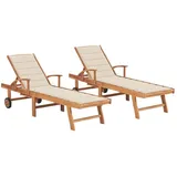 vidaXL Sonnenliegen 2 Stk. mit Creme Auflagen Massivholz Teak