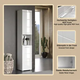 WELLTIME Avena Hochschrank 37 x 31 x 190 cm Weiß Kunststoff, Metall, MDF, Massivholz