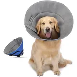 HAPPY HACHI Halskrause Hund, Atmungsaktive Comfy Cone Hund, Verstellbar Genesungshalsband für Hunde, Vorbeugung von Biss- und Leckwunden Weich Schutzkragen Hund Nach Operationen(M)