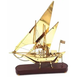 Casa Padrino Deko Messing Segelschiff auf Holzsockel Gold / Dunkelbraun H. 43 cm