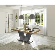 Mäusbacher Komfort 2.0 Esstisch Holzwerkstoff V-Form Ausziehbar - Asteiche/Schwarzstahl