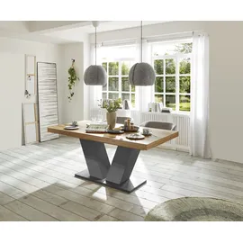 Mäusbacher Komfort 2.0 Esstisch Holzwerkstoff V-Form Ausziehbar - Asteiche/Schwarzstahl