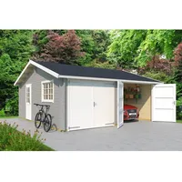 Lasita Maja Doppel - Holzgarage Falkland mit Holztor Lichtgrau 575 cm x 575 cm