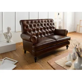 MASSIVMOEBEL24.DE Sofa 2-Sitzer Echtleder 140x84x94 braun CHESTERFIELD #106