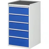 RAU Schubladenschrank Serie 7000, HxBxT 1.035 x 580 x 650 mm, 5 x 90%-Auszug-Schubladen 4 x 180, 1 x 210 mm, Arbeitsplatte Metall