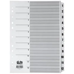 dots Ordnerregister Mylar Vollformat 1-12 weiß 12-teilig, 1 Satz