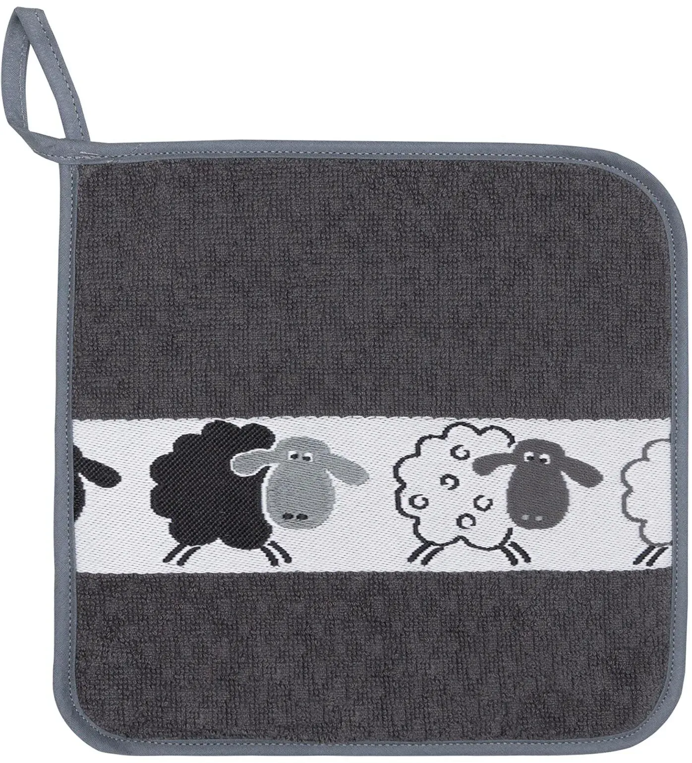 Kracht Küchen Textilien Schäfchen Baumwoll Topflappen 22x22 cm 2er Pack - grau