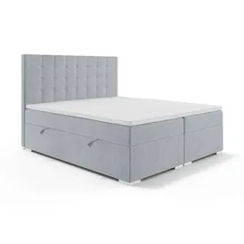 Home Affaire Polsterbett HOME AFFAIRE "Semla mit Matratze und Topper, in 3 Breiten (140, 160 und 180 cm)", silber, B:182cm H:119cm L:209cm, 100% Polyester, Betten, Polsterbett, Boxspringbett mit Kopfteil, Bettkasten, Matratze (BFK/TFK) und Topper