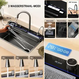 faizee home Küchenspüle Nano Innovative Küchenspüle Graphit 75 x 46 cm mit Armatur - Schwarz