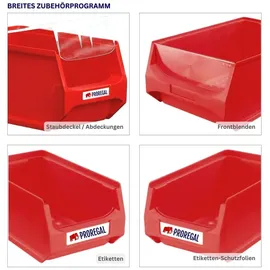 Proregal Wandleiste mit 4x Rote Sichtlagerbox 3.0 mit Abdeckung | HxBxT 12,6x60,5x23,6cm | Wandhalterung, Kleinteileaufbewahrunghalterung