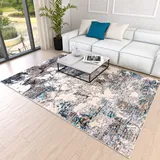 Mazovia Abstraktes Vintage Designer Teppich - Kurzflor - Weich Teppich für Wohnzimmer, Esszimmer - ÖKO-TEX Wohnzimmerteppich - Teppiche Beige Blau Grau 160 x 230 cm