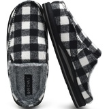 ONCAI Hausschuhe Herren Komfort Plüsch Pantoffeln Orthopädische Hüttenschuhe Wärme Kariert Flauschig Slippers mit Memory Foam Rutschfest Gummisohle Schwarz Weiß Größe 47 - 47 EU