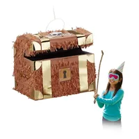 Relaxdays Schatzkiste Piñata Braun/Gold/Weiß
