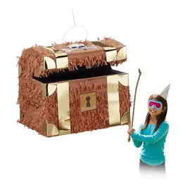 Relaxdays Schatzkiste Piñata Braun/Gold/Weiß