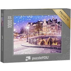 puzzleYOU Puzzle Puzzle 1000 Teile XXL „Amsterdam in einer Winternacht, Niederlande“, 1000 Puzzleteile, puzzleYOU-Kollektionen Holland