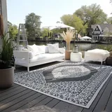 ELLE DECORATION In und Outdoor Teppich Orientalisch– Wendeteppich Wetterfest & Wasserfest – Vintage Design Outdoorteppich Orient für Garten, Balkon, Terrasse, Wohnzimmer – Schwarz, 80x150cm