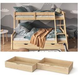 VitaliSpa Bettschublade Schubladenbett Aufbewahrung Everest Natur 98x20 modern Rollschublade Kinderzimmer Bett Zubehör Spielzeug Ablage Kiefer Massivholz Kinderbett Spielturmbett
