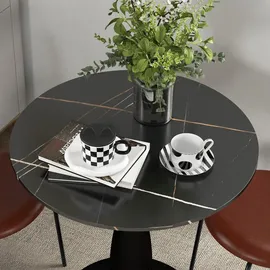 Homcom Esstisch, Runder Küchentisch, Moderner Esszimmertisch mit Stahlgestell, Bartisch für 2 Personen, Ø70 x 74 cm, Schwarz