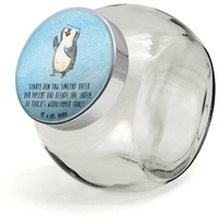 Mr. & Mrs. Panda Vorratsglas L 870ml Pinguin Duschen - Eisblau - Geschenk, Küchenbehälter, Vorrats, Premium Glas, (1-tlg), Vielseitig einsetzbar blau