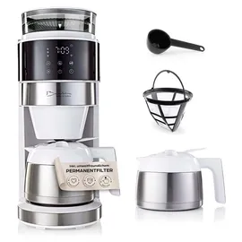 DS PRODUKTE Kaffeemaschine mit digitalem Touch-Display 800W weiß mit Mahlwerk + Isolierkanne