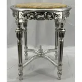 Casa Padrino Barock Beistelltisch Silber / Creme - Handgefertigter Antik Stil Massivholz Tisch mit Marmorplatte - Wohnzimmer Möbel im Barockstil - Antik Stil Möbel - Barock Einrichtung - Barock Möbel