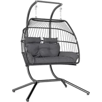 Outsunny Hängesessel mit Gestell faltbar Hängekorb mit Kissen Polyrattan Ergonomisch Hängeschaukel für 2 Personen Outdoor Hängestuhl belastbar bis 260kg Sessel für Balkon Terrasse Dunkelgrau