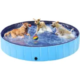 Yaheetech Hundepool faltbar, Planschbecken für Hunde 180 x 30 cm, Anti-Rutsch-Platten, Schnelle Entwässerung, Hundebadewanne mit Badebürste & 4 Flicken, Swimmingpool Verdickt PVC, Blau