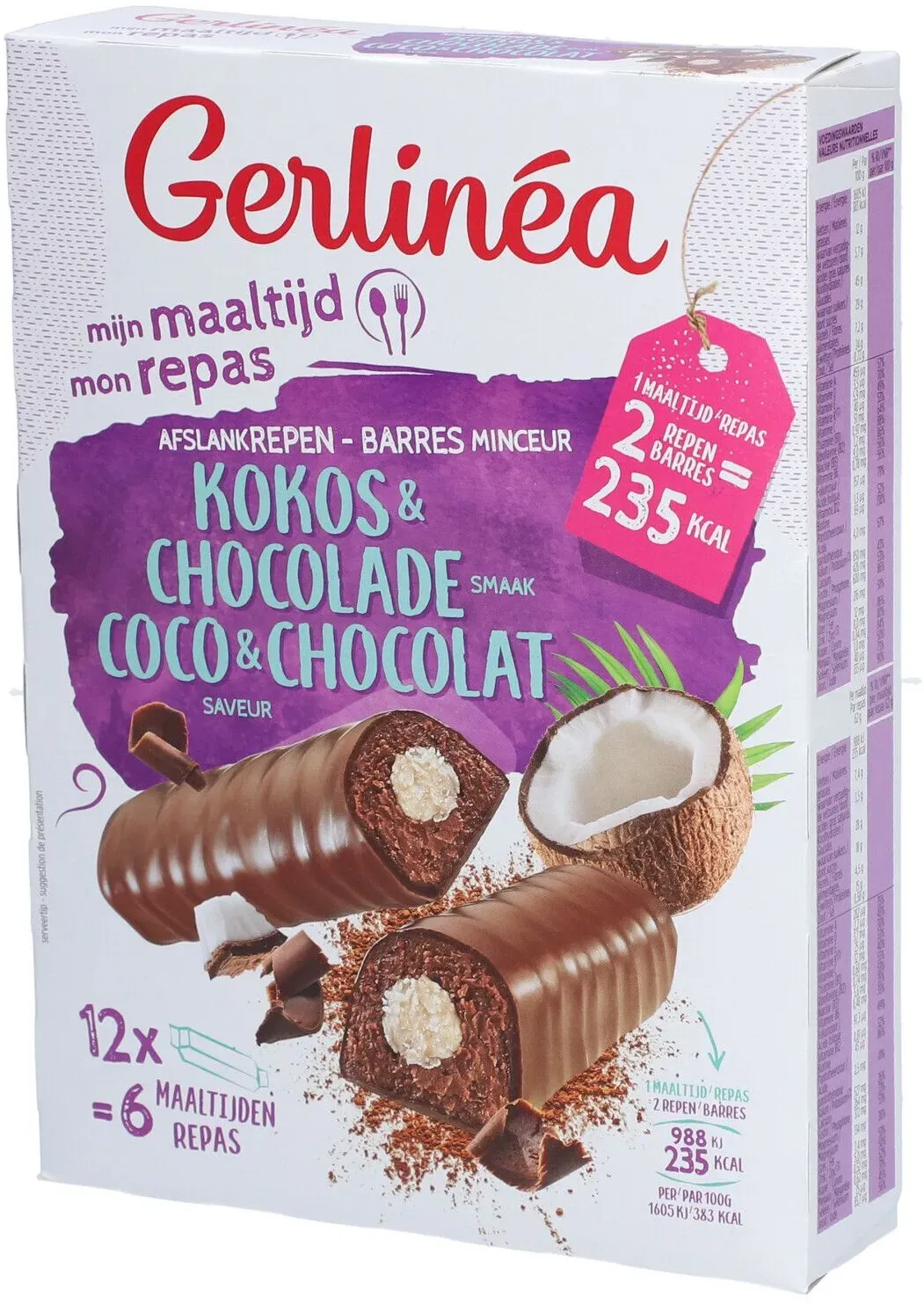 Gerlinéa Mon Repas Barres Chocolat & Coco 12x31 g Barre