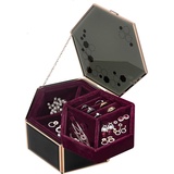 AIMIAO Schmuckschatulle aus Glas, Schmuckbox Damen mit Doppellagige Samtbox, Schmuck Aufbewahrungsbox, Schmuckkästchen, Sechseckiger Ringkasten, Schmuckkoffer Damen, Schwarz