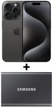 Apple iPhone 15 Pro 128 GB Titan Schwarz MTUV3ZD/A + Samsung Portable SSD T7 1 TB USB 3.2 Gen2 Typ-C Titan Gray PC/Mac