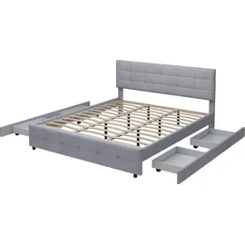 Flieks Polsterbett Doppelbett mit 4 Schubladen, Jugendbett Massivholzbett mit Lattenrost, Stauraumbett Ehebett, Samt, Grau - Grau