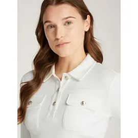 Tommy Hilfiger Poloshirt TOMMY HILFIGER "SLIM GOLD BTN POLO LS", Damen, Gr. XXL (44), weiß (ivory petal), Single Jersey, Obermaterial: 100% Baumwolle, unifarben, casual, slim fit hüftlang, Langarm abgesteppt, Shirts, mit Brusttaschen, goldfarbenen Knöpfen