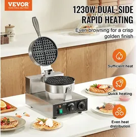 Vevor kommerzielles Waffeleisen 1230 W Waffel Maker mit antihaftbeschichteten Backflächen Waffeleisen aus Edelstahl mit Temperatur- und