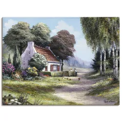 Artland Leinwandbild »Männer, die die Hecke schneiden«, Garten, (1 St.), auf Keilrahmen gespannt Artland Farbe Bild(er): grün