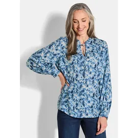 GOLDNER Moderne Rüschenbluse mit Stehkragen Blau 40