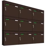 AL Briefkastensysteme Basic 9er Briefkasten RAL 8017 Schokoladenbraun inkl. Zeitungsfach