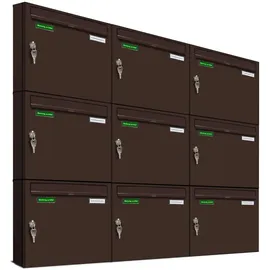 AL Briefkastensysteme Basic 9er Briefkasten RAL 8017 Schokoladenbraun inkl. Zeitungsfach