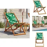 Vidaxl - Strandstuhl Klappbar Blattmuster Massivholz Eukalyptus Stoff - Holzsessel - Gartenstuhl - Lounge Chair - Liegesessel - Outdoor Möbel