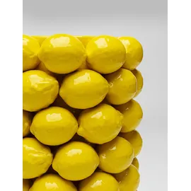Kare Vase Lemon Juice, Gelb, Pflanzengefäß, Deko Vase, Blumentopf, Zitronen Motiv, Porzellan, handgearbeitet, Unikat, 43 cm (H)