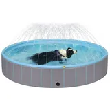 EUGAD Faltbarer Hundepool, Hunde Planschbecken, mit Wasserspritze, 80x20cm - Hellblau/Hellgrau