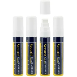 Securit® Flüssigtinte Kreidemarker Weiß, 4er-Pack - breite 7-15mm Spitze - Tasche