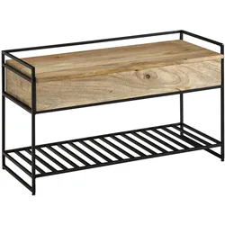 Kadima Design Flurbank `Sillaro`: Holz-Metall-Mix, hochklappbare Sitzfläche, Schuh-Aufbewahrung, 200 kg Belastung. Beige, 90x38x52 cm