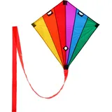 Wolkenstürmer Wolkenstürmer® Racer Lenkdrachen (Rainbow) - Stablenkdrachen inkl. Leinen und Handgriffen - 90x90cm regenbogenfarbener Leichter Einsteigerdrachen