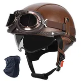 YHQUDGWT Halbschalenhelm mit ECE, Retro Motorradhelm mit Schnellverschlussschnalle, Versteckte Schutzbrille, ABS-Schale, für Erwachsene Männer und Frauen, Chopper, Scooter, Moped