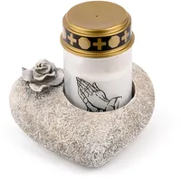 Novaliv Grabschmuck Herz Rose Grau inkl. LED Grablicht Weiß Gedenkkerze Grablaterne Trauerkerze Grabdeko Herz Grabherz Trauerstein