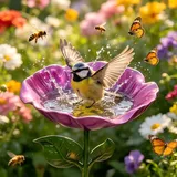 Vogeltränke Stehend Gartenstecker Bienentränke Metall Blumen Insektentränke Blume Bienentränke Wildvogeltränken Vogelbad Stehend Fütterungsschale Vogelfutterspender für Garten Balkon (A)