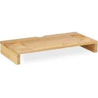 Relaxdays Monitorständer Bambus, 7 Fächer, Bildschirmerhöhung Schreibtisch, Monitor Unterbau,