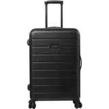 TOTTO Hartschalenkoffer, mittelgroß, Modell Harbor M, 45,8 x 62,2 x 26 cm, Fassungsvermögen 74 l, stoßfest, 360-Grad-Räder, Teleskopgriff, interne Gurte, 3-stelliges Schloss, Schwarz, Schwarz, Das